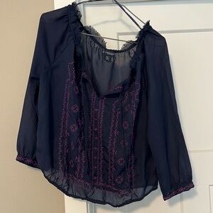 American Eagle Outfitters Navy Ruffled Embellished Blouse